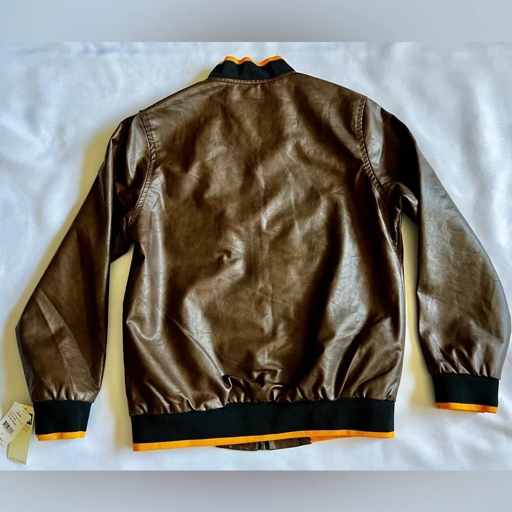 Chorclothing Men’s Brown Bomber Jacket Medium NWT Faux Leather Moto Style